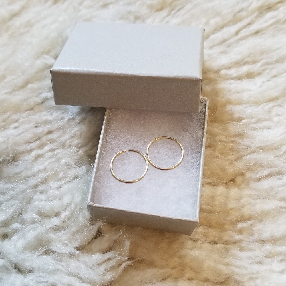 (2)Solid 14k White Gold Seamless Hoops | 12mm, 18g